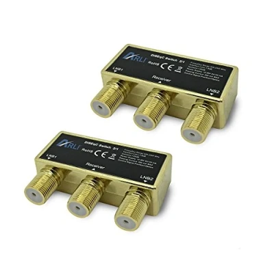 Abbildung von ARLI HD DiSEqC Schalter 2 x 2/1 vergoldet Switch Umschalter mit Wetterschutzgehäuse Wetterschutz 2X SAT LNB 1 Teilnehmer/Receiver FullHD HDTV 3D 4K UHD Verteiler Gold 2x1 Stück