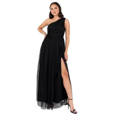 Abbildung von Anaya with Love Damen Womens Ladies Maxi One Cold Shoulder Dress Slit Split Sleeveless Prom Wedding Guest Bridesmaid Ball Evening Gown Kleid, Black, 38