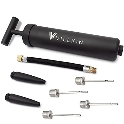 Abbildung von Villkin Luftpumpe Ballpumpe, Handpumpe, Sportpumpe, Kompaktpumpe, Taschenpumpe (20cm) (1 tlg., Pumpe mit 4x Metallnadeln, 2x Kunsstoffnadeln und flexiblem Schlauch), kompakt