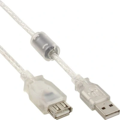 Abbildung von 3er Set USB 2.0 Verlängerung, Stecker/Buchse, Typ A, transparent, mit Ferritkern, 2m