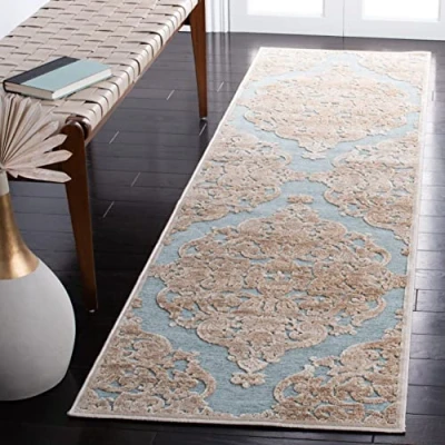 Abbildung von SAFAVIEH Traditionell Teppich für Wohnzimmer, Esszimmer, Schlafzimmer Paradise Collection, Kurzer Flor, Stein und Aqua, 66 X 244 cm