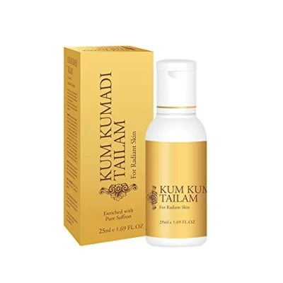 Abbildung von 100% ayurvedisch Kumkumadi Tailam kontrolliert Akne, Rosacea, Pickel und verleiht strahlende Haut angereichert mit reinem Safran 25ml