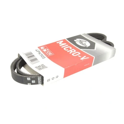 Abbildung von GATES Micro V 4PK905 Keilrippenriemen 905 4 Polyester, EPDM (Ethylen Propylen Dien Kautschuk) RENAULT: CLIO 2, TWINGO 1, Kangoo I, DACIA: Sandero I