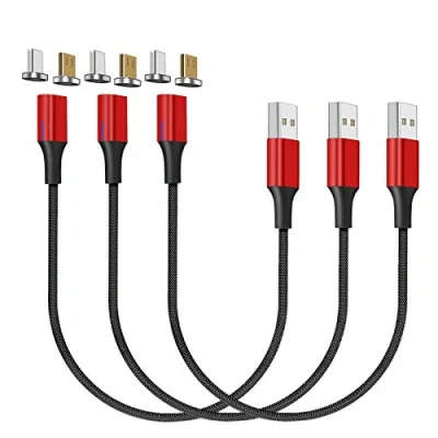 Abbildung von NetDot Gen10 Micro USB und C Nylon geflochtenes magnetisches Schnellladekabel mit seitlicher LED kompatibel Android Gerät (0.3m/3 Pack rot)