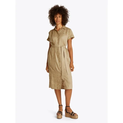 Abbildung von Tommy Hilfiger Belted MIDI Dress Blusenkleid, Damen, Größe: 38, Camel
