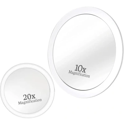 Abbildung von Mirrorvana Vergrößerungsspiegel 20fach &amp; 10fach mit Saugnapf, Runder Kosmetikspiegel 20 Fach 10 Vergrößerung, Spiegel Rund 15 cm