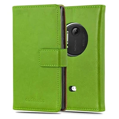 Abbildung von Cadorabo Hülle kompatibel mit Nokia Lumia 1020 aus Premium Kunst Leder Flip Klappbare Stoßfeste Magnetische [Standfunktion] [Kartenfächern] Cover für Tasche in Grün