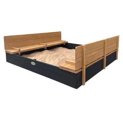 Abbildung von AXI Sandkasten Ella XXL aus Holz mit Deckel, Anthrazit und Braun Sand Kasten Sitzbank &amp; Abdeckung für Kinder 150 x 20 cm
