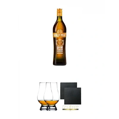 Abbildung von Noilly Prat AMBRE 0,75 Liter + The Glencairn Glas Stölzle 2 Stück Schiefer Glasuntersetzer eckig ca. 9,5 cm Ø