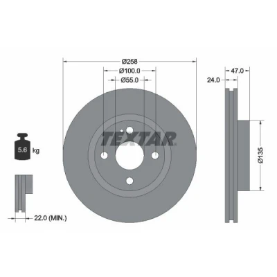 Abbildung von TEXTAR 92103100 Bremsscheibe 258 24 04/05 100 innenbelüftet ohne Radbefestigungsbolzen, Radnabe MAZDA: 323 F 6, FAMILIA 6