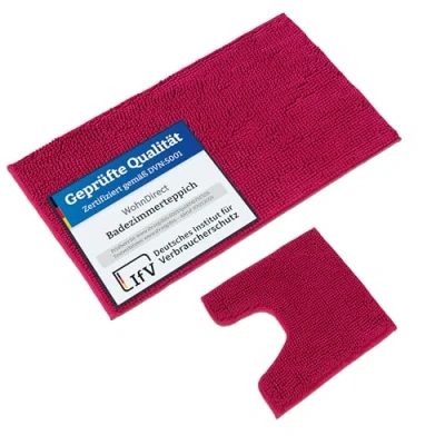 Abbildung von WohnDirect Badematten Set 2 teilig Pink WC Vorleger (45x45cm), Badematte (70x120cm) rutschfest waschbar Badezimmerteppich MIT Ausschnitt