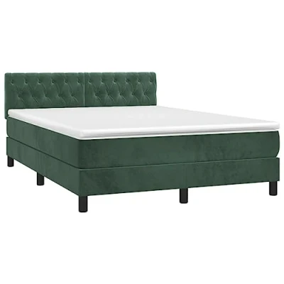 Abbildung von vidaXL Boxspringbett mit Matratze Doppelbett Bett Polsterbett Hotelbett Bettrahmen Bettgestell Lattenrost Schlafzimmerbett Dunkelgrün 140x190cm Samt