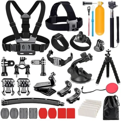 Abbildung von YHTSPORT Action Kamera Zubehör Kit Set für GoPro Hero 13 12 11 10 9 8 Max 7 6 5 4 Black 2018 Session Fusion Silver White Insta360 DJI SJCAM Apeman Akaso und andere Kameras (28in1)