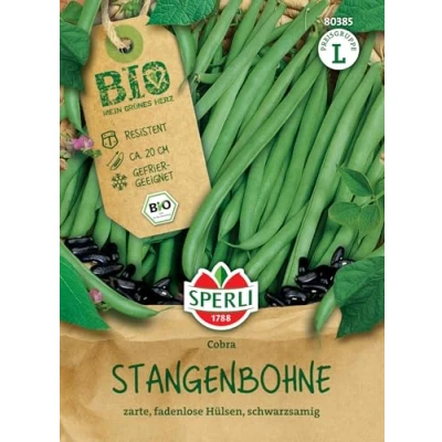 Abbildung von Sperli BIO Stangenbohnensamen 80385 resistente Sorte fadenlos schwarzsamig ca. 20 cm Samen Gemüse, Saatgut, Gemüse Pflanzen
