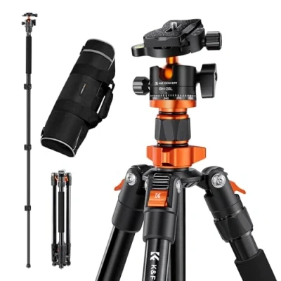 Abbildung von K&amp;F Concept K254A1(SA254M1) Kamera Stativ, kompaktes Stativ 158cm für Spiegelreflexkamera, DSLR Tripod Reisestativ mit 360 Kugelkopf inkl. Schnellwechselplatte Stativtasche