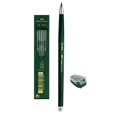 Abbildung von Faber Castell 139412 Fallminenstift TK 9400, Minenstärke: 2 mm, Härtegrad: 2H, Schaftfarbe: grün (Stift + Spitzer 10 Minen)