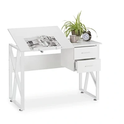 Abbildung von Relaxdays Schreibtisch neigbar, verstellbare Arbeitsfläche, Laptoptisch oder Zeichentisch, HBT 75x110x55cm, weiß