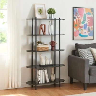 Abbildung von [en.casa] Bücherregal Øvre Standregal mit 5 Ablagen Bücherschrank Regal 139x80x30 cm Schwarz