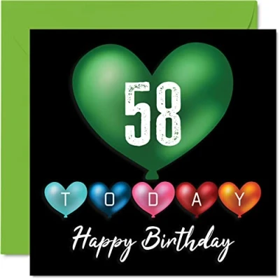 Abbildung von Stuff4 Lustige Geburtstagskarte zum 58. Geburtstag für Männer und Frauen Herzballons Happy Birthday Karte Vater, Mutter, Großvater, Nanny, Oma, Onkel, Tante, Cousin, Freund, 145 mm x