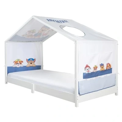 Abbildung von roba Bezug für Montessori Hausbetten 90 x 200 cm im Paw Patrol Design Passendes Zubehör zum Umbau in Himmelbett Inkl. 3 Aufbewahrungstaschen &amp; Dachfenster