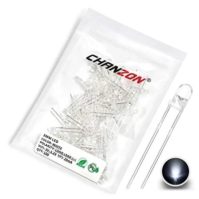 Abbildung von Chanzon 100 Stück 3mm weiße LED Dioden lichter (Klar Rund Transparent DC 3V 20mA) Helle Glühbirnen Lampen Elektronikkomponenten Anzeigelicht emittierende