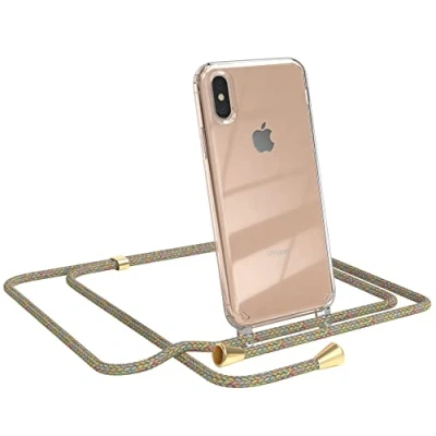 Abbildung von EAZY CASE Handykette kompatibel mit iPhone XS Max Handyhülle Umhängeband, Handykordel Schutzhülle, Silikonhülle, Hülle Band, Stylische Kette für Smartphone, Rainbow
