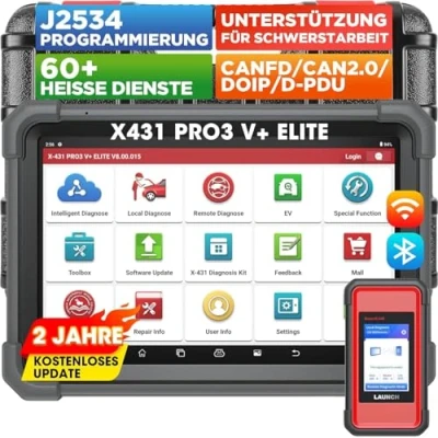 Abbildung von LAUNCH X431 PRO3 V+ Elite, J2534 Programmierung OBD2 Diagnosegerät, Online Kodierung, Topologiekarte Auto Scanner, Neu Ferndiagnosescanner, D PDU/CANFD/DoIP, 60+ Reset, Aktiver Test, 2 Jahre Update