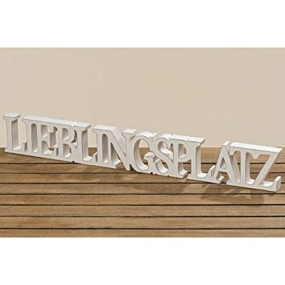 Abbildung von Schriftzug Dekoration Lieblingsplatz B 2,4cm H8cm MDF weiß