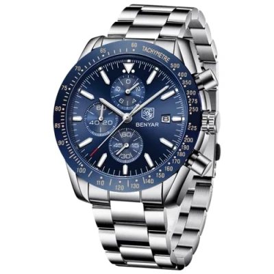 Abbildung von BENYAR Uhren Herren Chronograph Analog Quarz Armbanduhr Wasserdicht Leuchtende Datum Edelstahl Armband Herrenuhr Mode Lässig Sport Business Kleid fur Männer Elegantes Geschenk