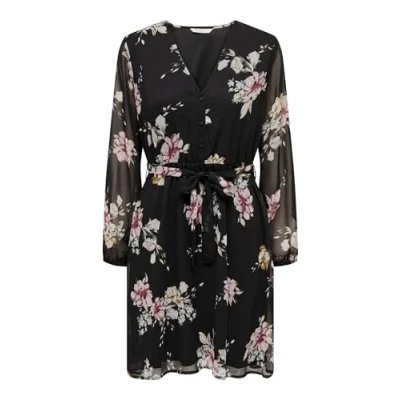 Abbildung von ONLY Damen Onlcera 3/4 Short Dress Wvn Noos Kleid, Black/Aop:romantic Flower, XXS