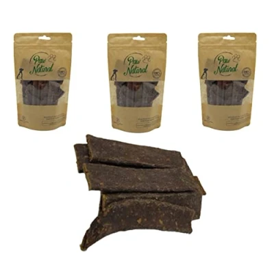 Abbildung von Paw Natural Hunde Leckerlis (3x150g) Hirsch Streifen 100% Gluten &amp; getreidefrei aus frischem Fleisch gesunder Tiere (450g)