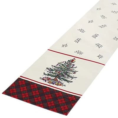 Abbildung von Avanti Linens Christmas Tree Spode Weihnachtsbaum Kollektion mit Tartanmuster, Rotes Tartan Muster, Table Runner 14 in. x 72 in