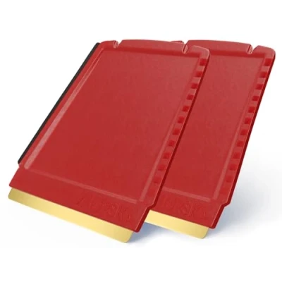 Abbildung von A052 2 Eiskratzer Auto Murska Eisschaber Messing Messingschaber HIPS Original aus Finnland TOP Qualität 90mm kleiner praktischer Schaber 3 seitig verschiedene Schabkanten (2 Stück Rot)
