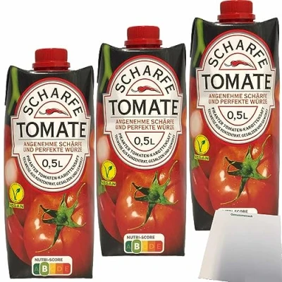 Abbildung von Scharfe Tomate pikanter Tomaten Karottensaft mit perfekter Würze 3er Pack (3x0,5 Liter) + usy Block