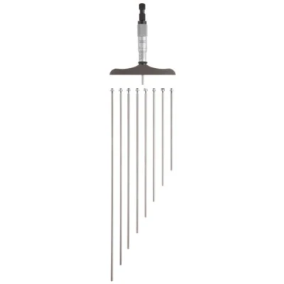 Abbildung von Starrett 445MDZ 75RL Nonier Tiefenmesser, Ratschenanschlag, Kontermutter, Mikrometer Typ, 0 75 mm Bereich, 0,01 Skalierung, 150 Basis, 3 Stangen, 0,002 Genauigkeit