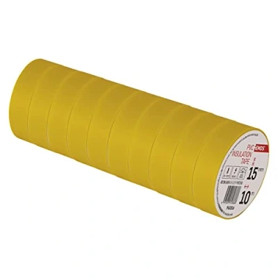 Abbildung von EMOS PVC Isolierband Gelb 10er Pack, 15mm x 10m, 0,13mm Bandstärke, selbstklebend, hohe Spannungsfestigkeit und Anwendungstemperaturbereich, UV beständig, wasserdichte Verbindung, ohne Textilgewebe