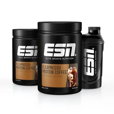 Abbildung von ESN Flexpresso Protein Coffee + Gratis Shaker, Coffee, 2 x 908 g, cremiger Kaffee mit bis zu 22 g pro Portion made in Germany