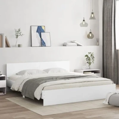 Abbildung von vidaXL Bettgestell, Bettrahmen mit Lattenrost, Bett Gästebett Kopfteil LED Beleuchtung, Doppelbett Schlafzimmerbett Schlafzimmermöbel, Weiß 180x200cm