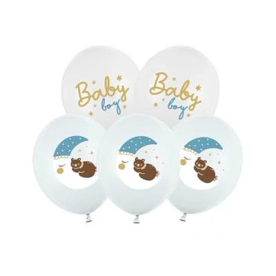 Abbildung von Luftballons Baby Boy 30cm 6er Set Ballons für Helium oder Luft Latexballons zur Geburt Taufe Geburtstag Ballonset als Geburtstagsdeko &amp; Babyparty Deko Junge Weiß Hellblau Pastell