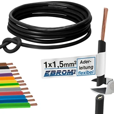Abbildung von Aderleitung Verdrahtungsleitung Einzelader flexibel 1,5 mm2 PVC Leitung H07V K mm² Farbe: schwarz viele Längen in 5 Meter Schritten lieferbar, Ihre Länge: 100 m