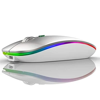 Abbildung von Uiosmuph G12 Maus Kabellos, LED 2.4G Leise Funkmaus Wiederaufladbar Wireless Mousemit Nano USB Empfänger 1600 DPI Computermaus für PC/Laptop/Windows (Silber)