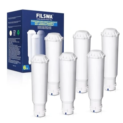 Abbildung von Filswa Wasserfilter für Melitta®, Nivona®, Krups® F088, 6 Stück, Zubehör Kompatibel mit Krups F088 Melitta Pro Aqua, AEG, Bosch, Siemens, Nivona, Melitta, eine Kaffeemaschine vor starker Verkalkung schützen