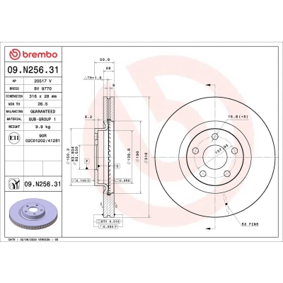 Abbildung von BREMBO Bremsscheibe FORD: S Max Mk2, Galaxy Mk3 MPV 316mm 28mm 5 innenbelüftet 09.N256.31 Bremsscheiben, Scheibenbremsen