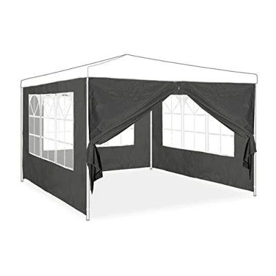 Abbildung von Relaxdays Seitenwand für Pavillon, 4er Set, 2x3 m, Seitenteile mit Fenster &amp; Reißverschluss, wasserdicht, PVC PE, grau