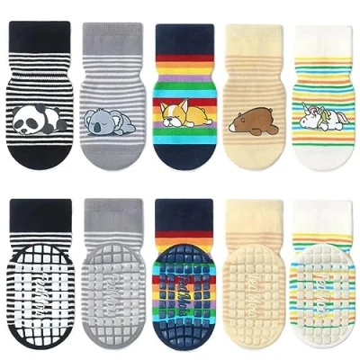 Abbildung von FedMois 5er Pack Baby Kleinkinder ABS rutschfeste Socken Sneaker Tiermotive Baumwolle, Tiere, 3 5 Jahre