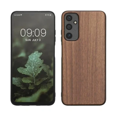 Abbildung von kwmobile Hülle kompatibel mit Samsung Galaxy A05s Holz Case stoßfestes Handy Cover TPU Handyhülle in Dunkelbraun