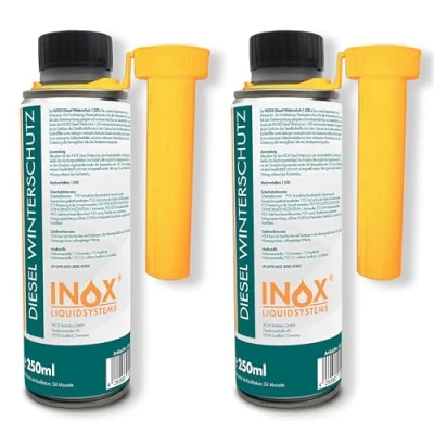 Abbildung von INOX® Winterzusatz für Diesel 2x250ml Additiv Hoch ergiebig 1:200 Frostschutz Dieselmotoren &amp; Heizsysteme Fließverbesserer bis 33 Grad