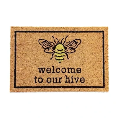 Abbildung von Relaxdays Fußmatte, Bienen Design, Spruch Beehive, Kokos, rutschfeste Türmatte, 60 x 40 cm, Schmutzmatte, Mehrfarbig