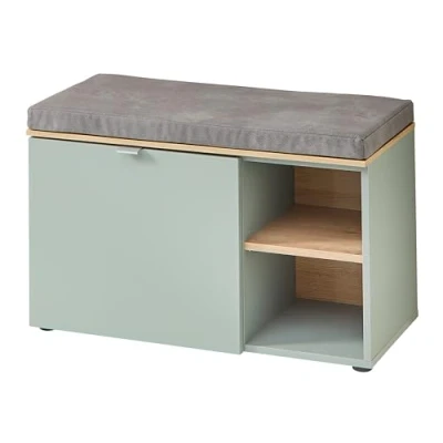 Abbildung von Stella Trading BARI Schuhbank in Schilfgrün, Artisan Eiche Optik FSC Zertifiziert Moderne Sitzbank mit Stauraum für Ihren Flur 78 x 50 38 cm (B/H/T)