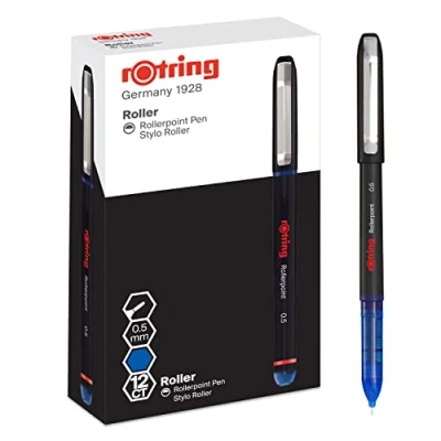 Abbildung von rOtring Rollerball Tintenroller Nadelspitze (0,5 mm) für präzise Linien blaue Tinte 12 Stück